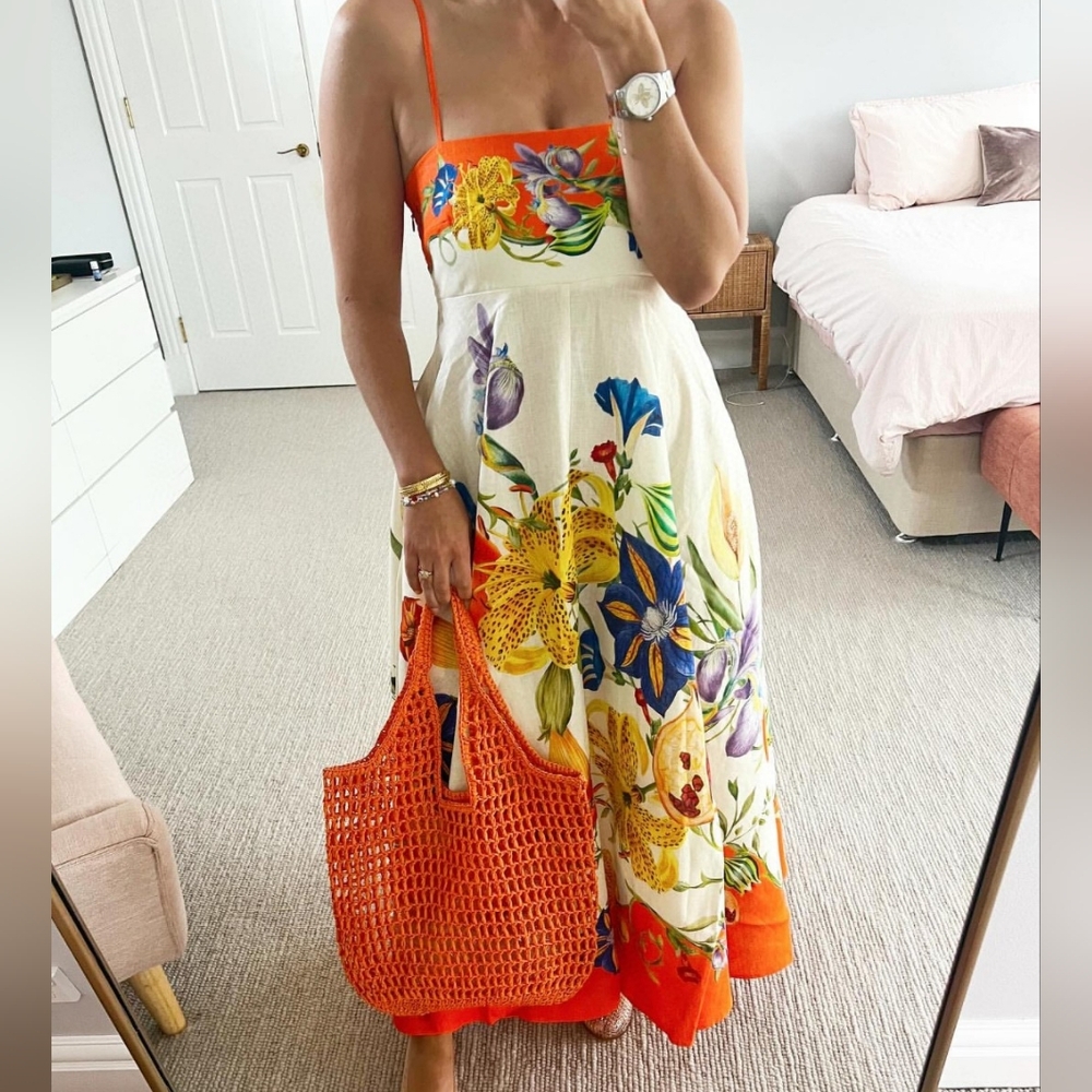 Alemais Floral Maxi Dress in Cream and Orange NWOT